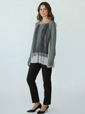 Patrizia Pepe Mixed Accordion Pleated Hem Lightweight  Stripe Italian Designer